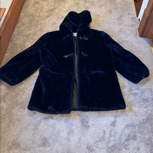Monterey Fashions Navy Faux Fur Coat SIZE 16